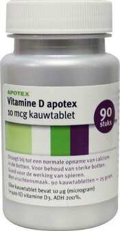 Vitamine D fruit 10mcg kauwtablet Apotex 90st