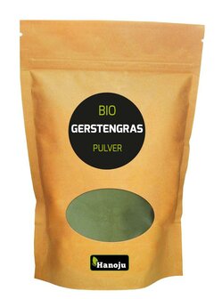 Gemalen gerstegras paper bag bio Hanoju 500g