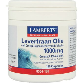 Levertraanolie 1000mg Lamberts 180ca