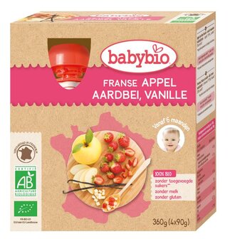 Appel aardbei vanille 90 gram bio Babybio 4x90g