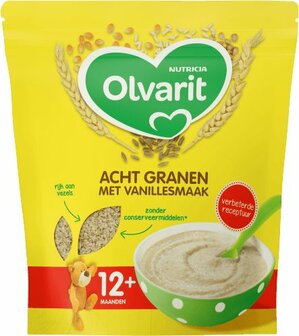 Ontbijtpap 8 granen vanille 12+ maanden Olvarit 200g