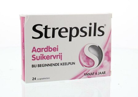 Aardbei suikervrij Strepsils 24zt