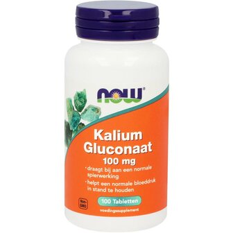 Kalium gluconaat 100 mg NOW 100tb