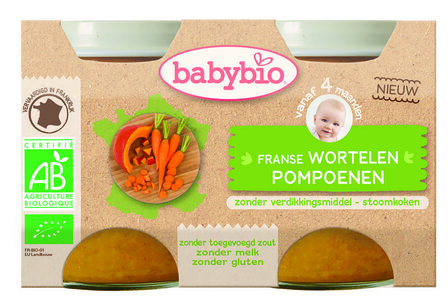 Groenten wortel pompoen 130 gram bio Babybio 2x130g