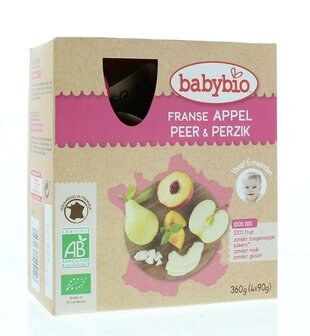Vruchtenmoes appel peer perzik 90 gram bio Babybio 4x90g