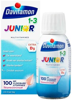 Junior 1+ vloeibare vitamines framboos Davitamon 100ml