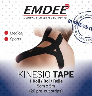 Kinesio tape zwart pre cut Emdee 1rol