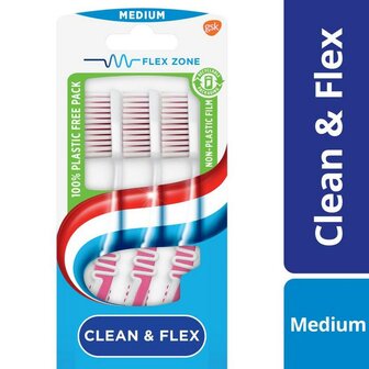 Tandenborstel clean &amp; flex medium Aquafresh 3st