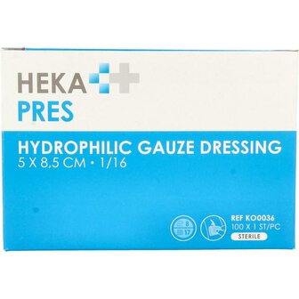 Gaaskompres hydrofiel 5 x 8.5 Hekapres 100st