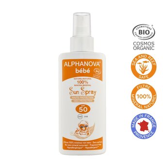 Sun zonnebrand spray SPF50 baby zonder parfum Alphanova Sun 125ml