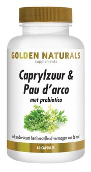 Caprylzuur &amp; pau d&#039;arco met probiotica Golden Naturals 60vc